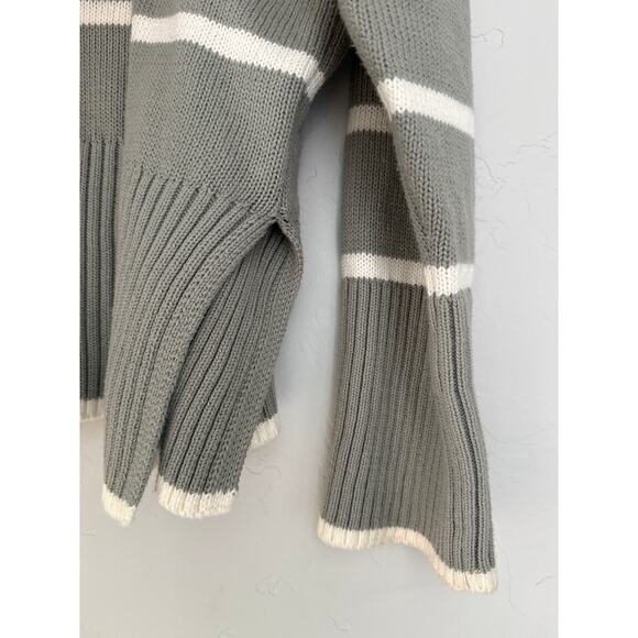 Sincerely Jules Boxy Knit Sweater, 100% Cotton, Neutral Green w/ Cream Stripes - Picture 3 of 6